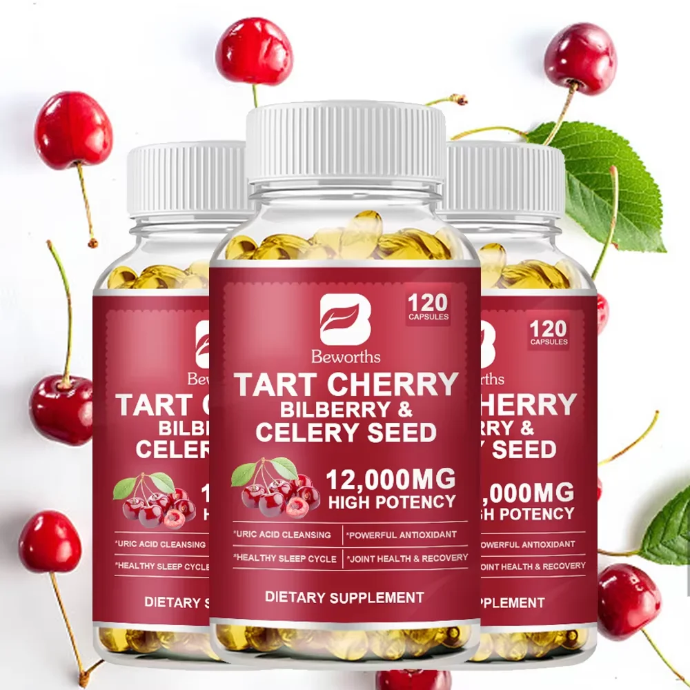 BEWORTHS Tart Cherry Extract Capsules with Celery Seed 1200mg Premium Uric Acid Cleanse for Joint Support & Muscle Recovery