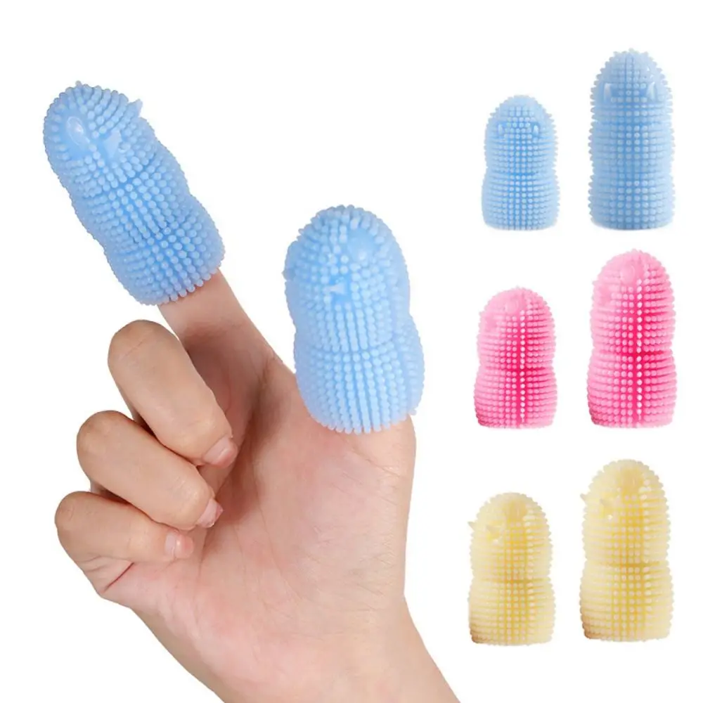 

2pcs/set Soft Dog Finger Toothbrush Professional TPR Pet Finger Cots Brush Bite Resistant Pet Tartar Teeth Cleaning Tool