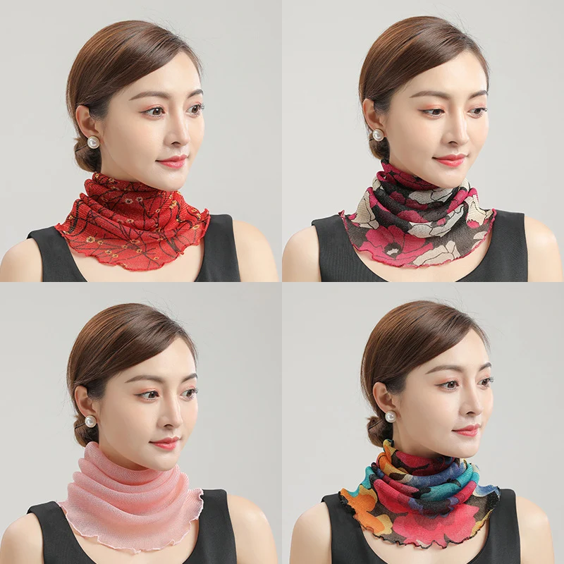 1PC Spring Chiffon Neck Collar Scarf Women Head Thin Sunscreen Variety Small Silk Anti-Uv Scarf Mask Multi-Function Scarf New