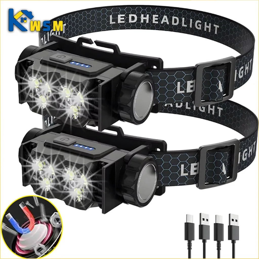 

Профессиональный светодиодный налобный фонарь, супер яркий перезаряжаемый водонепроницаемый светильник для ночной рыбалки, кемпинга и строительной работы