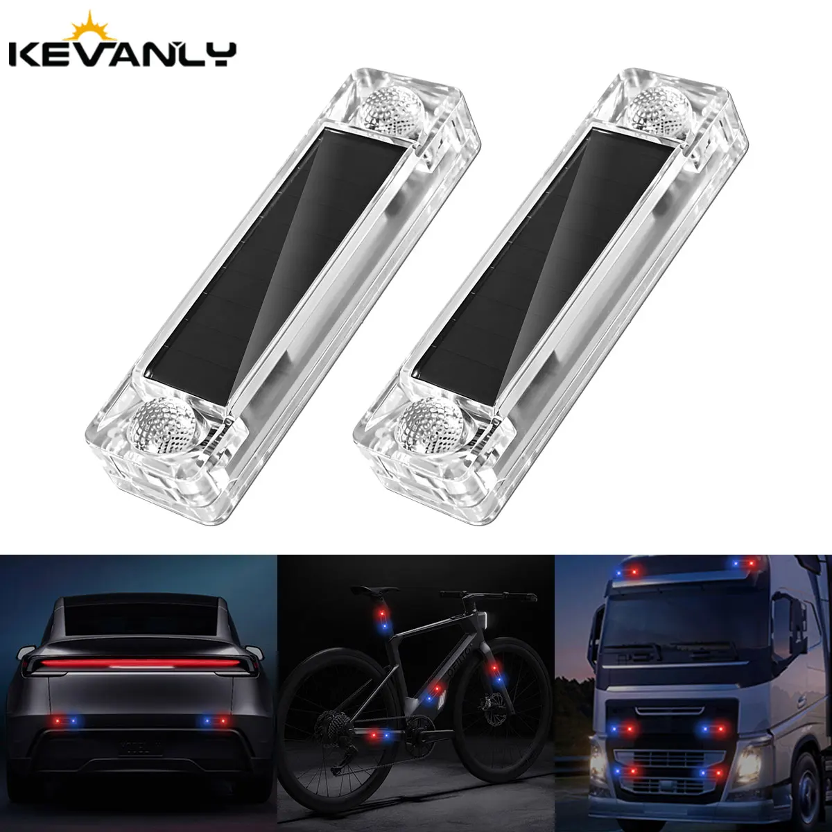 1/2x Solar Power Warning Light for Car Motorcycles LED Flash Indicator In-Night Caution RGB Strobe Warning Light Running Lamp