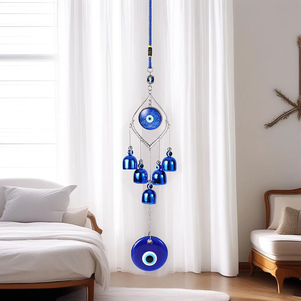 1 Piece of Star-Patterned Blue Eye Bell Wind Chime for Room Wall, Windowsill, Porch, Garden Decoration, Home Protection Hanging Ornament