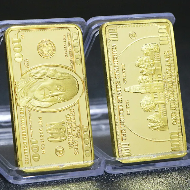 USA 100 Dollars 1oz Gold Bar 24k Gold Bullion American Metal Coins Golden Bars USD With Capsule Souvenir Gifts
