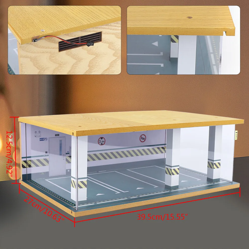 

1/24 Scale Car Garage Model Diorama Parking Lot Scenery Display Box w/ Light