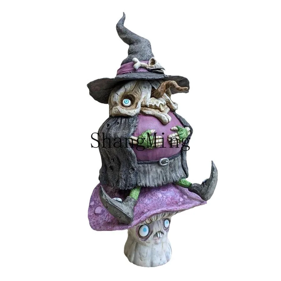 

PYH New Halloween Horror Witch Resin Decoration Ornament Home Garden Mushroom Elf Atmosphere Pack