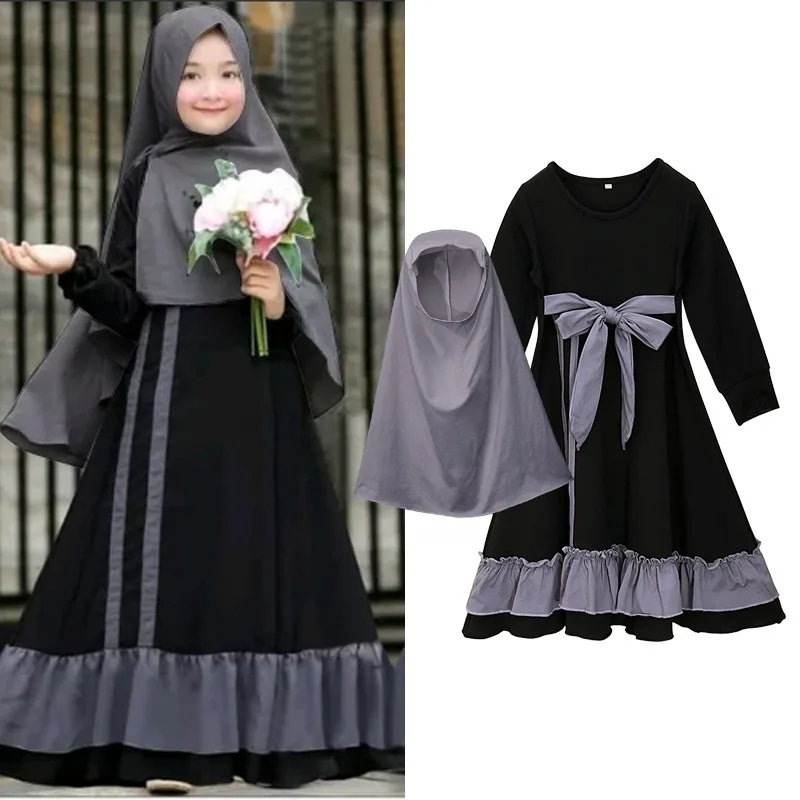 

Children's Performance Costume Preschool Dress and Headscarf Set Long Sleeved Cotton Dress Dress Up for School Occasions Play