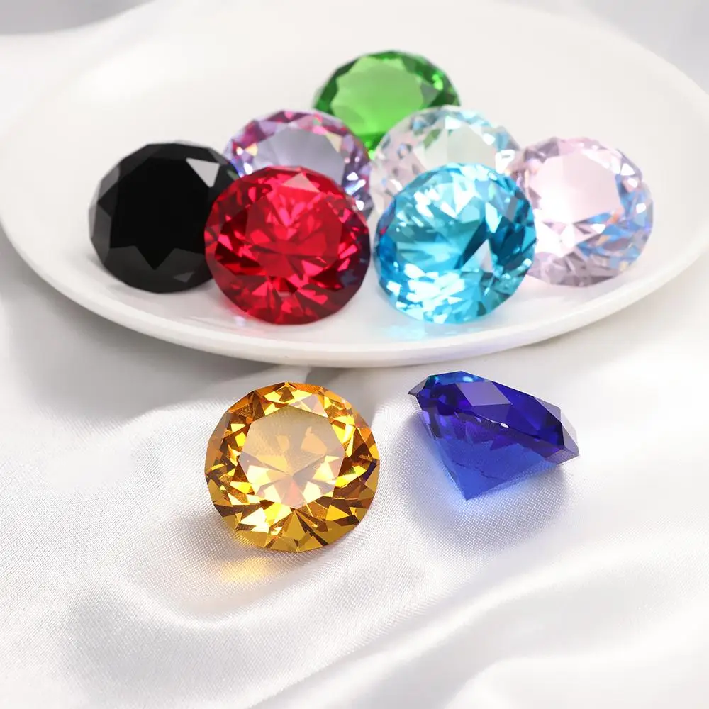 2Pcs 30mm Colors Cut Glass Crystal Diamond Shaped Paperweight Decor Gemstone Diy Jewelry Craft Wedding Christmas Ornament Gifts