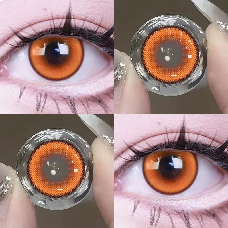 JeweLens Cosplay Myopie Farbkontaktlinsen Anime Orange Gelb Schüler 6 Monate 1 Paar Halloween Niedliche Augenlinsen 14,2 mm
