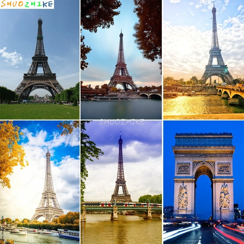 

World Famous Landmark Eiffel Tower Tour Trocadero Photography Backdrops Light Arch Triumph Night Photo Studio Background AG-01