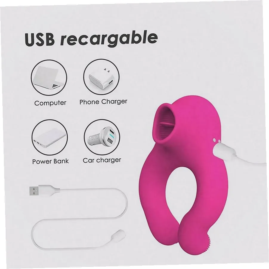 Tongue Licking Vibrator Penis Ring Vibrator Vibrating Cock Ring  Enlarger Ring Sex Toys For Men Couples Vibrator Dick view 2