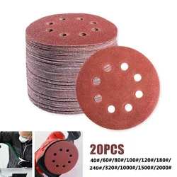20pcs 5 Inch 125mm Round Sandpaper 8 Hole Sanding Discs Hook & Loop Grit 40-2000