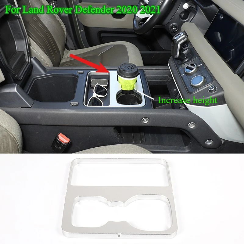 

For Land Rover Defender 2020 2021 Front Seat Water Cup Holder Panel Cover Trim Sticker Aluminum alloy Interior Accessories 1pcs