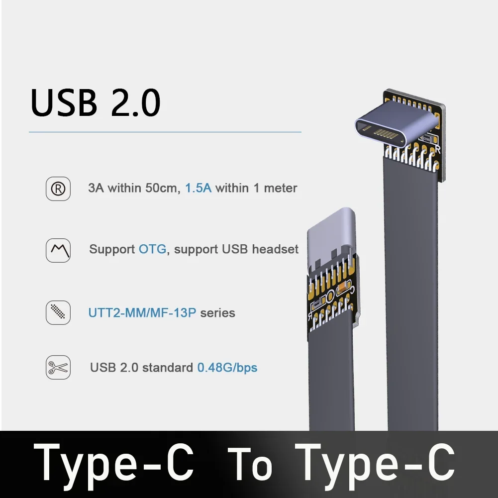 

Angled USB C Cable USB 2.0 Type-C Male Female Data Charging Flat Extension Cable OTG Fold 90 USB-C FPV Aerial Photography Cord