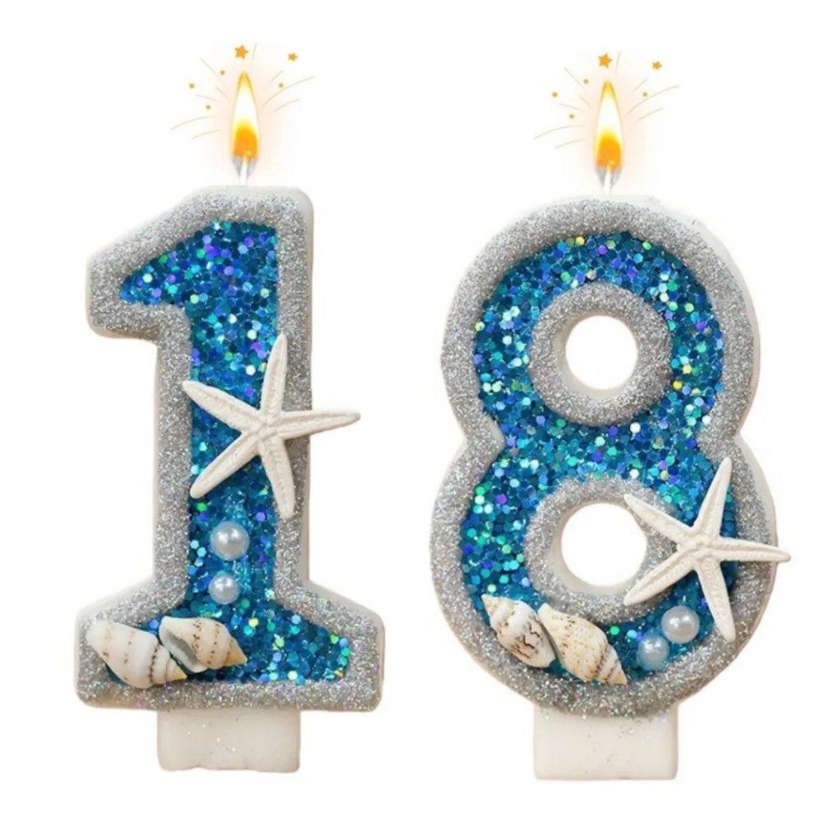 Two-color starfish theme handmade number 0-9 birthday candle cake decoration high-end party atmosphere supplies