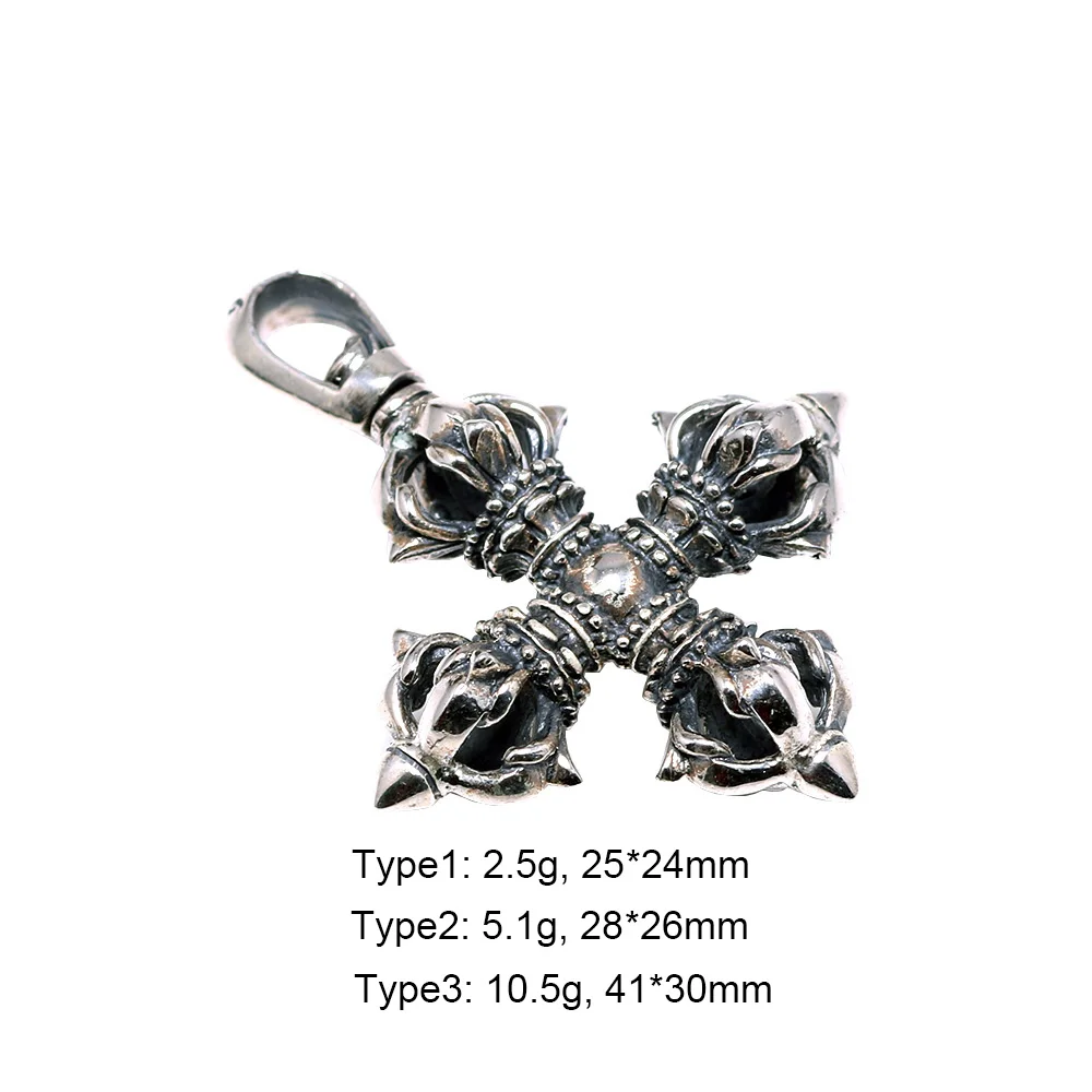 925 Sterling Silver Pendant Cross Vajra Sweater Chain Pendant For Men And Women Buddha Jewelry