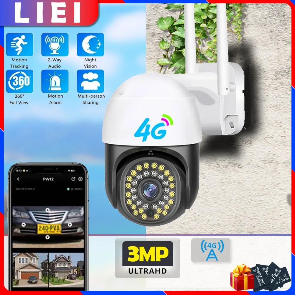 

LIEI 4G 3MP PTZ Camera Auto Tracking Dual Lens Surveillance camara Security Protection Monitor Waterproof Smart Home CCTV Audio