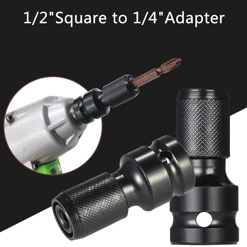 4 Pcs Impact Adaptor 1/2 Square Drive to 1/4 Hex Shank Socket Adapter Quick Release Chuck Converter for Ratchet
