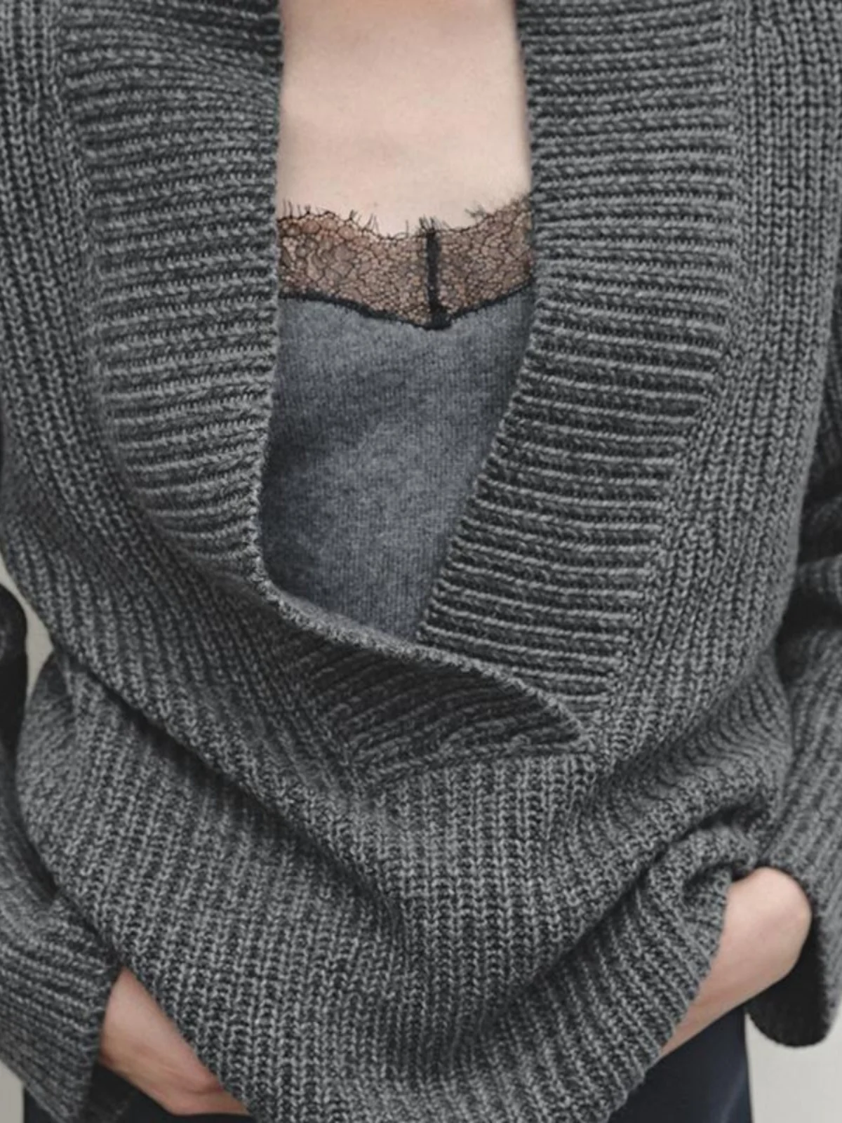 Loose Fit ey Long Sve V-Ne Knitted Sweater Casual Sle Women's Faion MD Women's Clothing Comfortable Lazy Sle