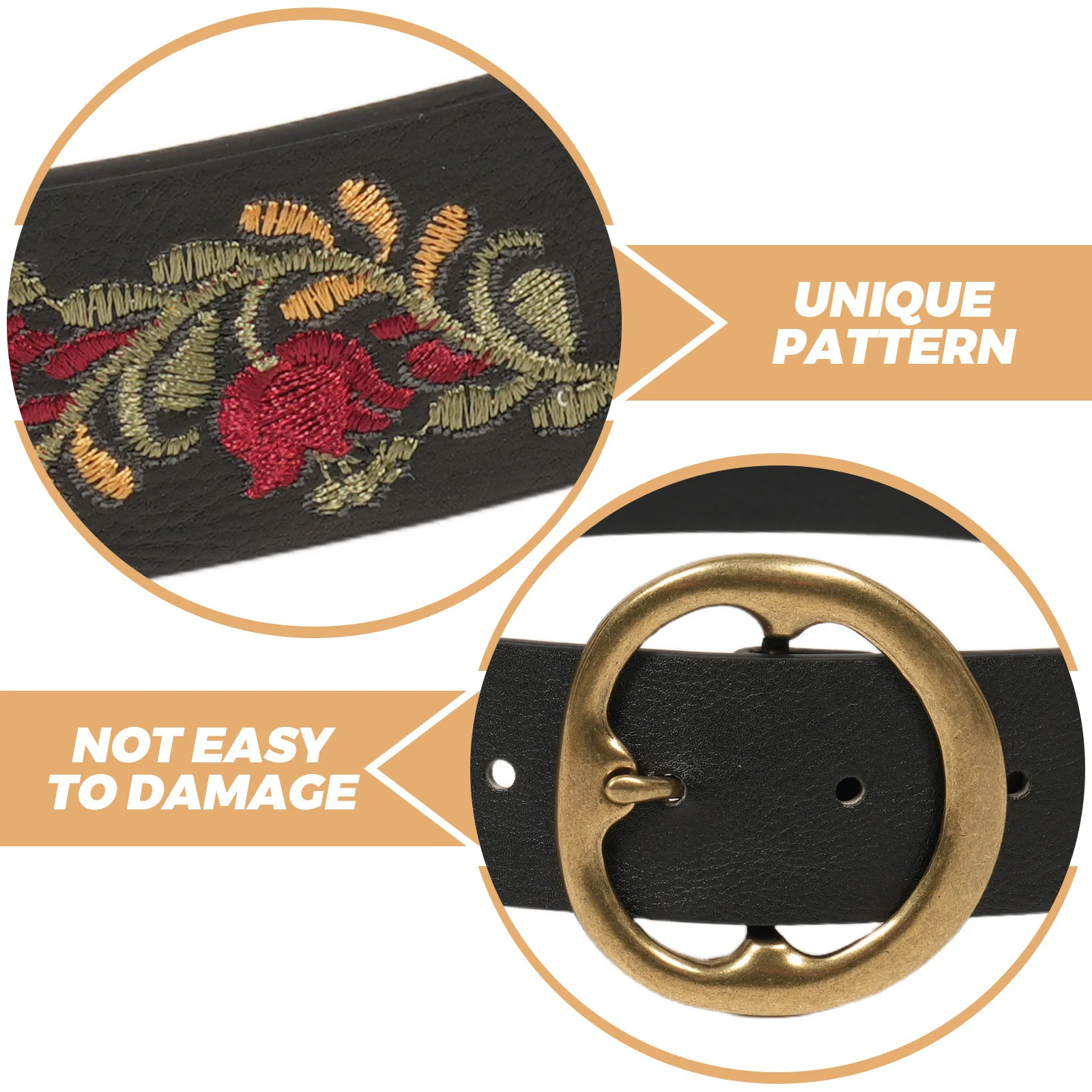 حزام عريض مطرز 1.5 بوصة للنساء بوهو زهري PU حزام خصر قابل للتعديل إكسسوار فستان على الطراز العتيق