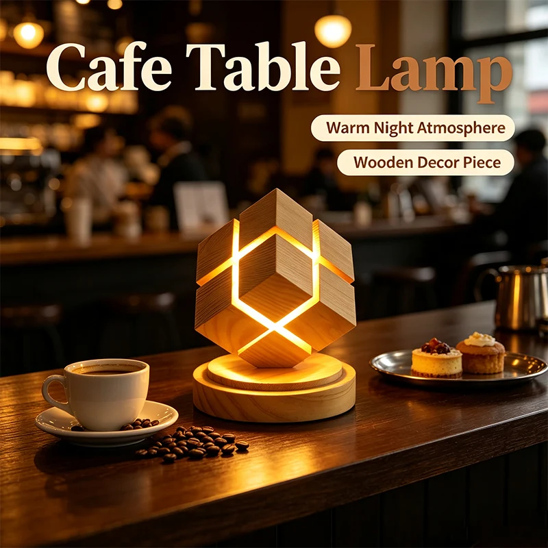 Battery Box Rubik's Cube Night Light Ornament, Creative Fourth‑Order Rubber Wood Ambient Light for Bedroom Christmas Birthday Gi
