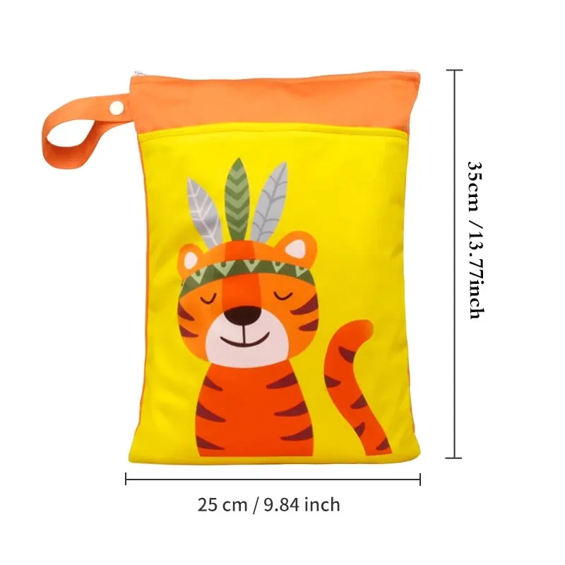 25cmx35cm Wetbag for Diapers Monkey Sloth Owl Prints Waterproof Mommy Bag Washable Reusable Diaper Bag with Two Zipper