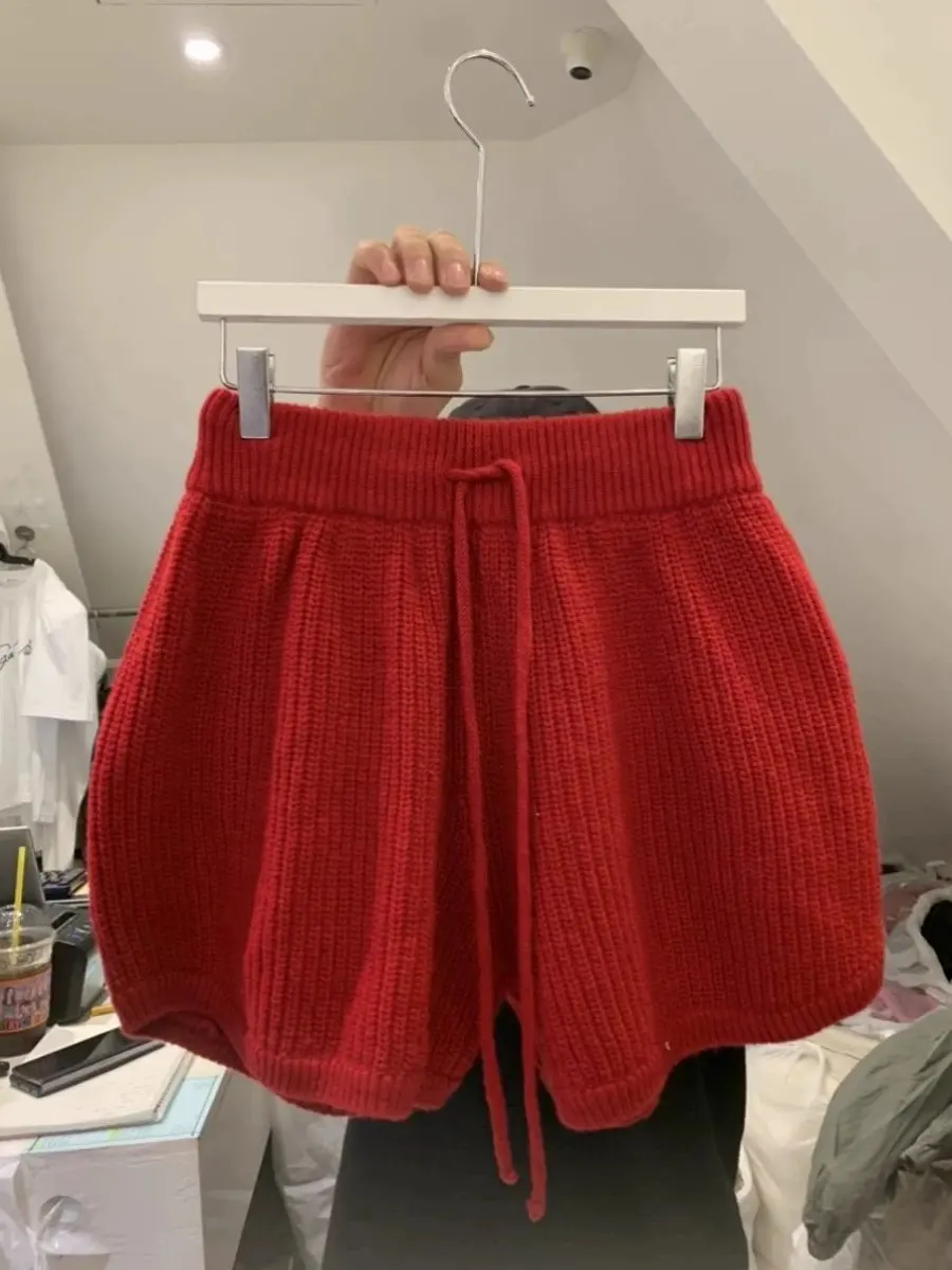 

Весна 2026: Женские универсальные повседневные брюки-шорты Dongda Gate с эластичным поясом, вязаные, широкие, для активного отдыха, с завязками, синие