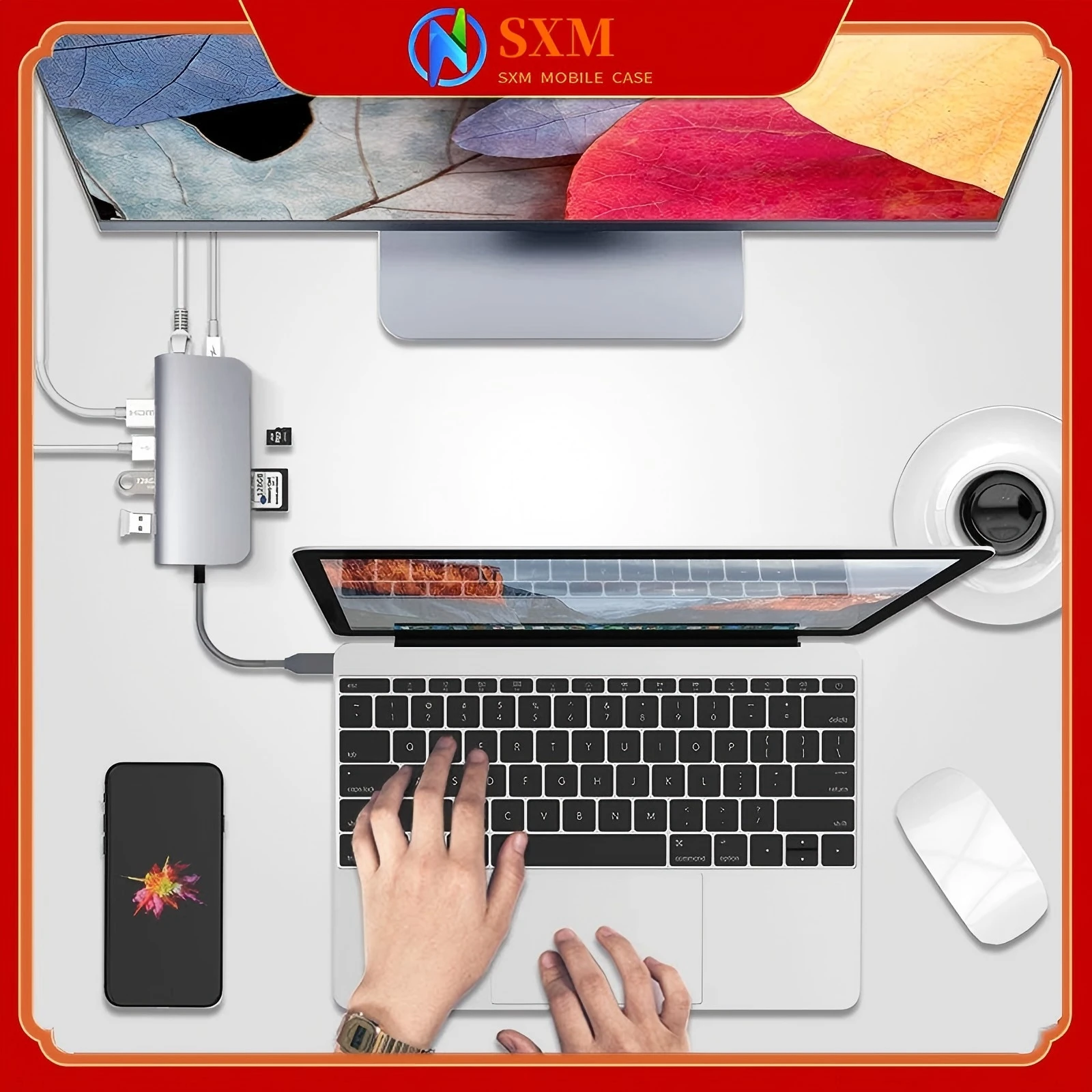 

Type-c USBHUB Hub 8-in-1 Docking Station to HDMI RJ45 Ethernet Port 3USB3.0 PD