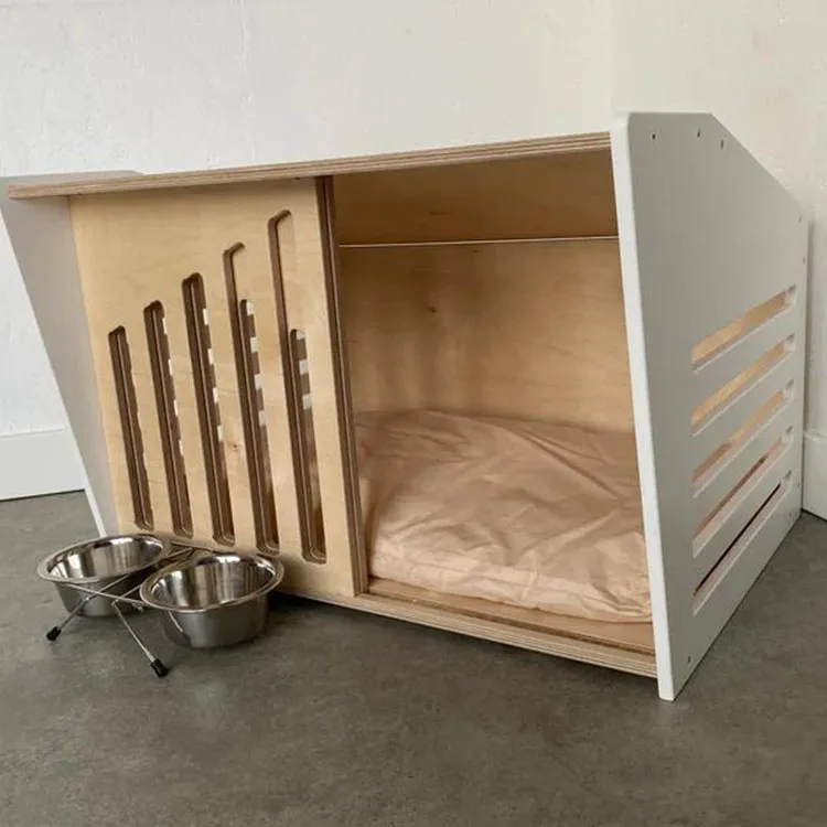 

Luxury Wooden Pet House Log Cabin Style Door Windows Indoor Kennel for Dogs Living Room Floral Pattern Snap Button Closure OEM