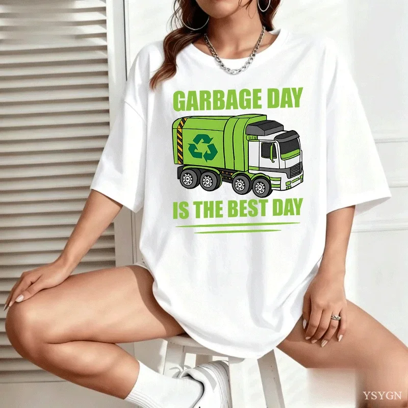 Garbage Day is the Best Day Garbage Truck Lovers Gift T-Shirt Summer Casual Cotton Tee Oversized Streetwear Tops 100% Cotton