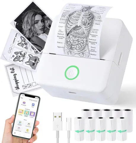 Wireless Mini Photo Printer Set with 5 Sticker Rolls & 5 Thermal Paper, Bluetooth Mobile Printing for Pictures, Photos, Labels