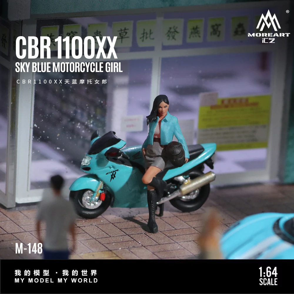 MoreArt 1:64 CBR1100XX Sky Blue Motorcycle Action Figure Resin Model, Miniature Scene Decoration Gift&Display