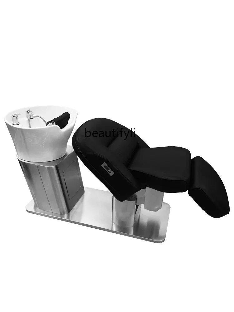 

Hair Salon Half Lying Flushing Bed Electric Adjustable Barber Shop Shampoo Chair for Hair Salon High-End Ceramic Basin