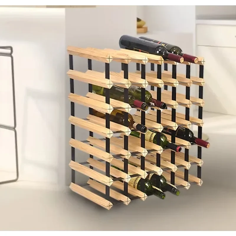 

Floor-to-ceiling metal wooden wine bottle rack display organizer cellar cabinet storage design stackable