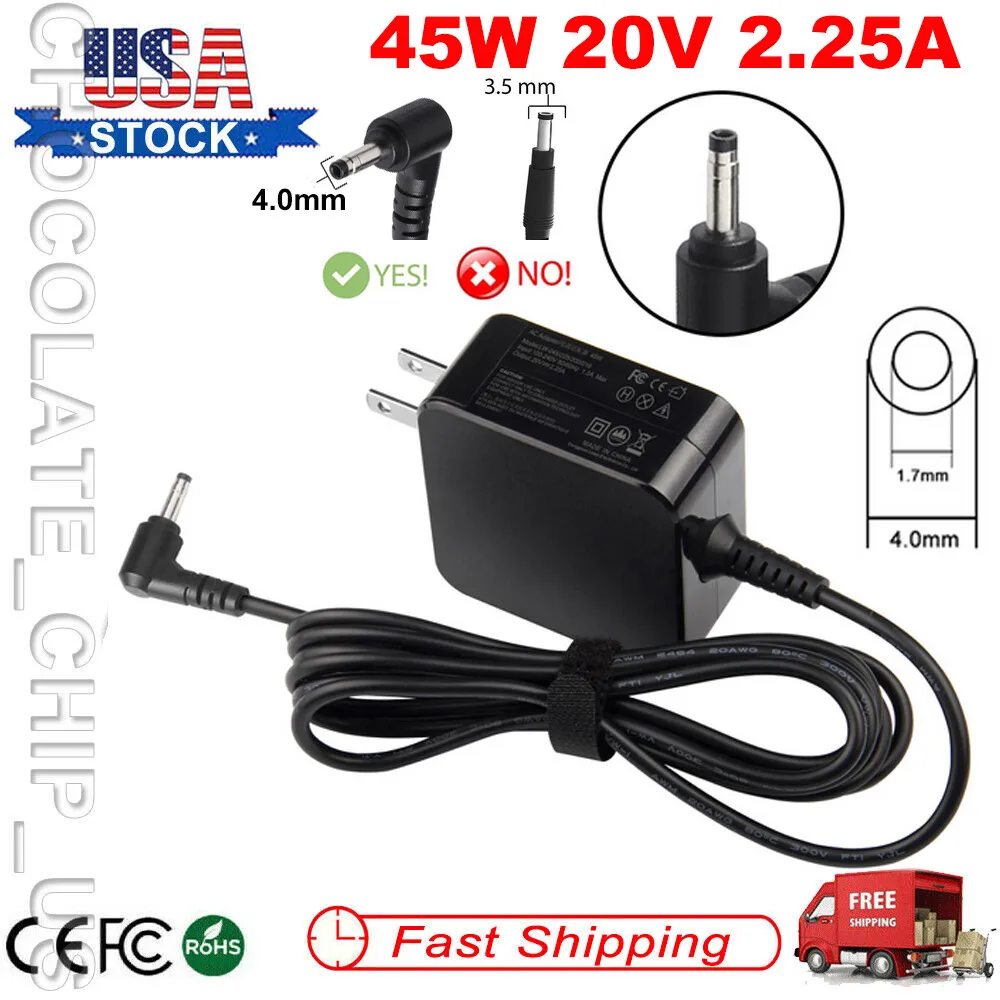 Adaptador AC para Lenovo IdeaPad Slim 1-14AST-05 Tipo 81VS Laptop 45W Cabo de Carregador