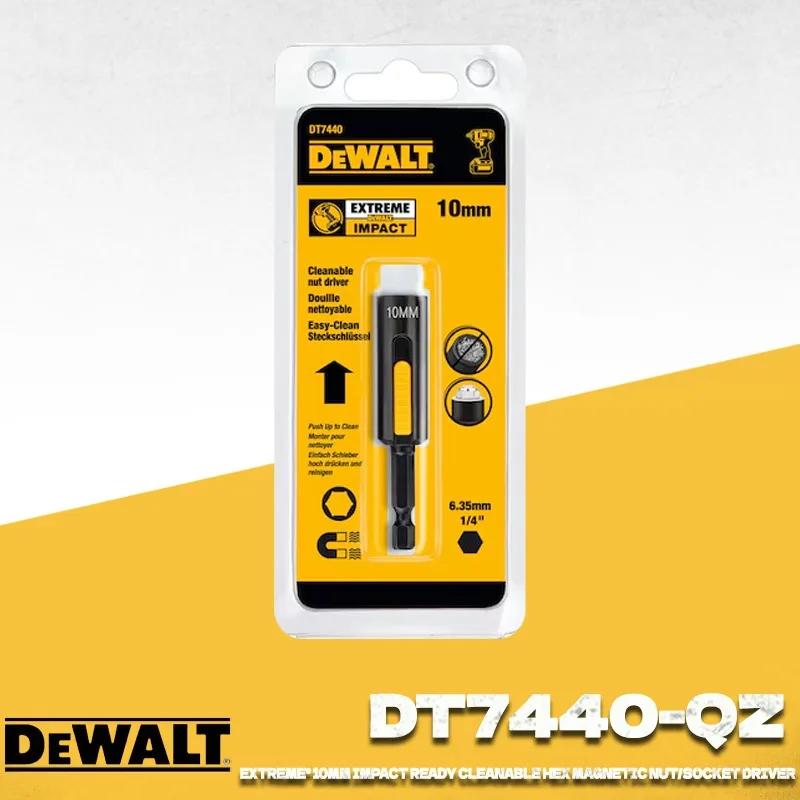 

DEWALT DT7440-QZ 10mm Magnetic Hex Socket Driver, Cleanable Nut Driver Bit for Impact Drill, EXTREME Series, Durable Steel