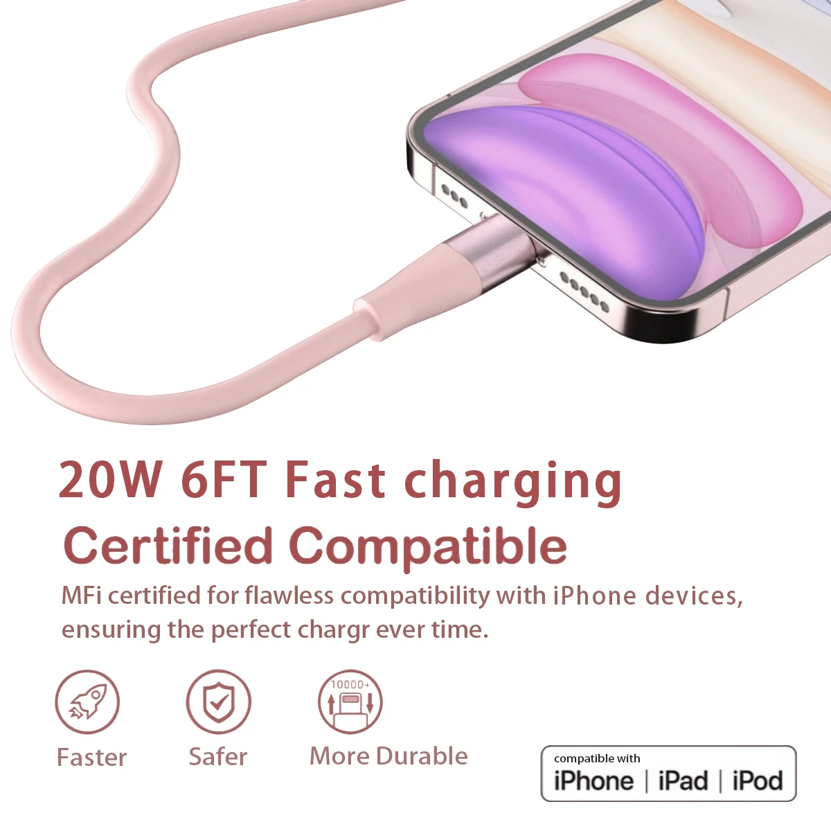 3pcs 20W 6FT[MFi Certified]Type-C to iphone Fast Charging Cable Compatible with IPhone 14/13/12/11/8/7/6/XR/XS/iPad mini