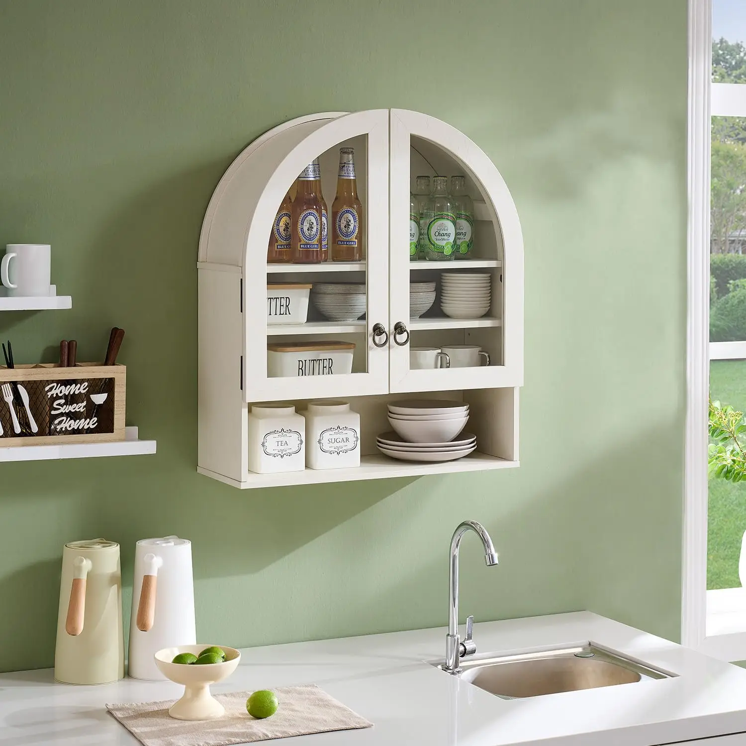 

Навесной арочный шкаф для ванной комнаты, деревянный, над унитазом, с регулируемыми полками и дверцами из акрилового стекла, на заказ