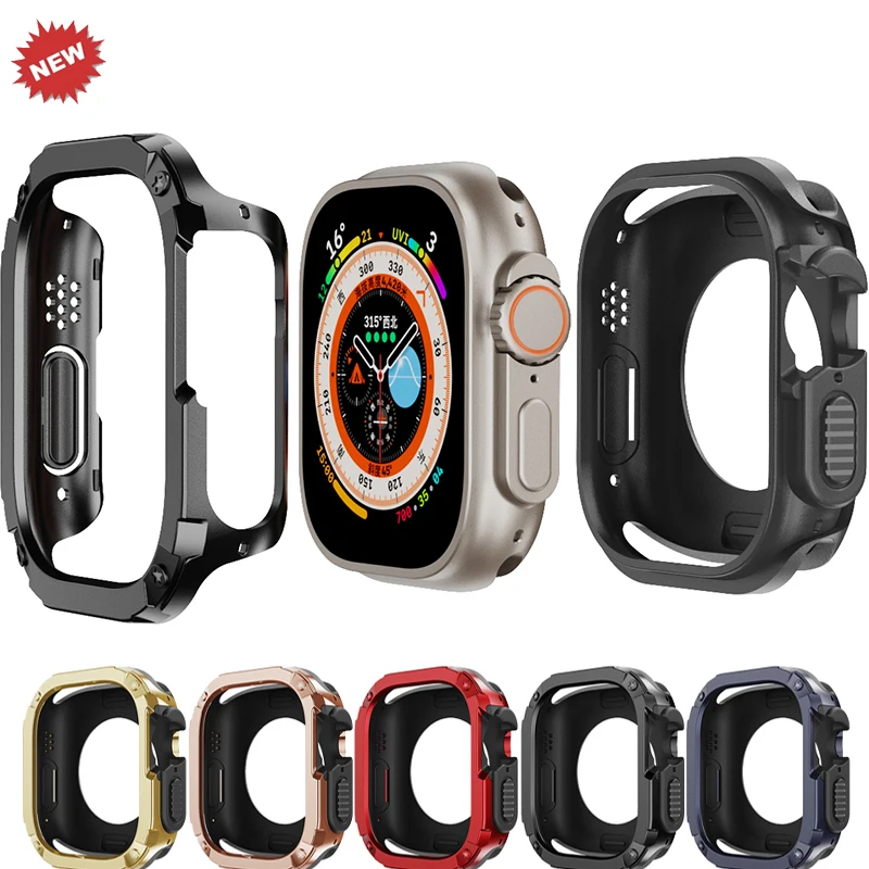 غطاء لساعة أبل 41/45/40/44/49 مللي متر 46/42 مللي متر/ TPU + PC حامي الوفير لسلسلة Iwatch Ultra 2 11/10/9/8/7/6/5/4