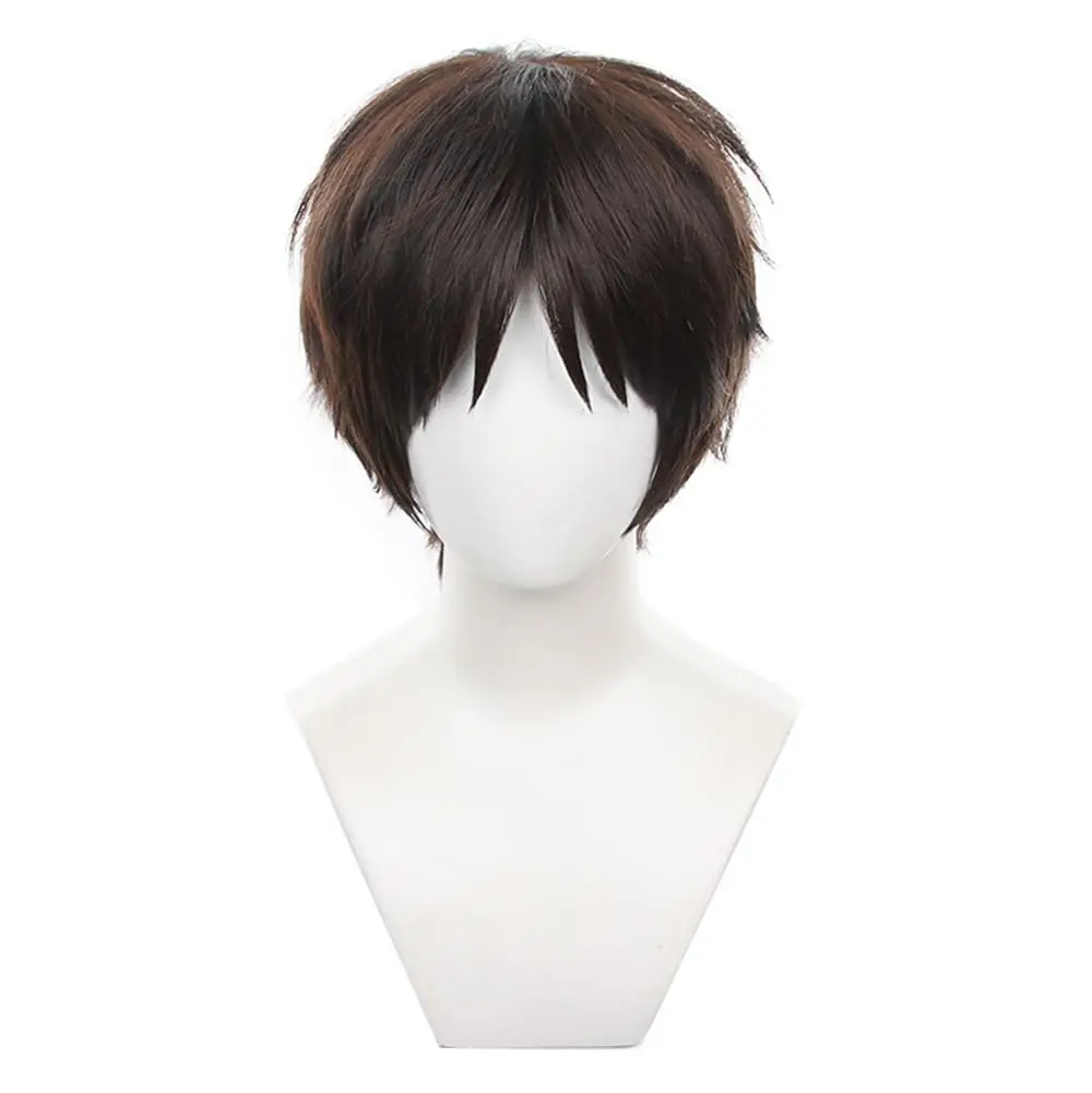 Anime Dark Brown Short Straight Wig for Women Men Halloween Cosplay Costume Wig