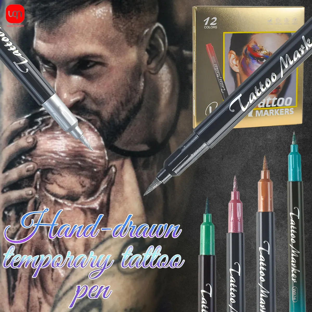 12 Colors Metallic Temporary Tattoo Marker Pens Quick Dry Skin Safe DIY Body Art Painting Pen For Festival Party Makeup Temporar