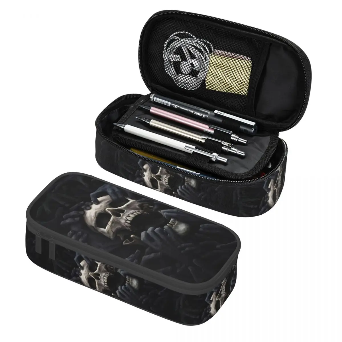 Custom Korean Evil Hands Skull Pencil Cases for Boys Gilrs Halloween Gothic Skeleton Large Storage Pen Bag Box School Supplies