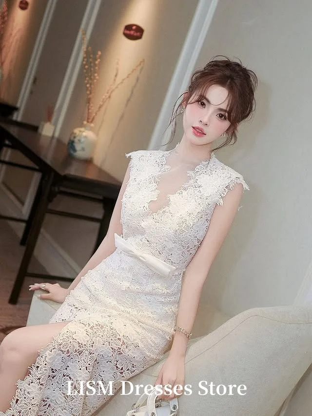 LISM A-Line Sweetheart Abiti da sera in pizzo di seta Eleganti abiti lunghi da ballo personalizzati per la festa Robe De Mariée Cerniera posteriore