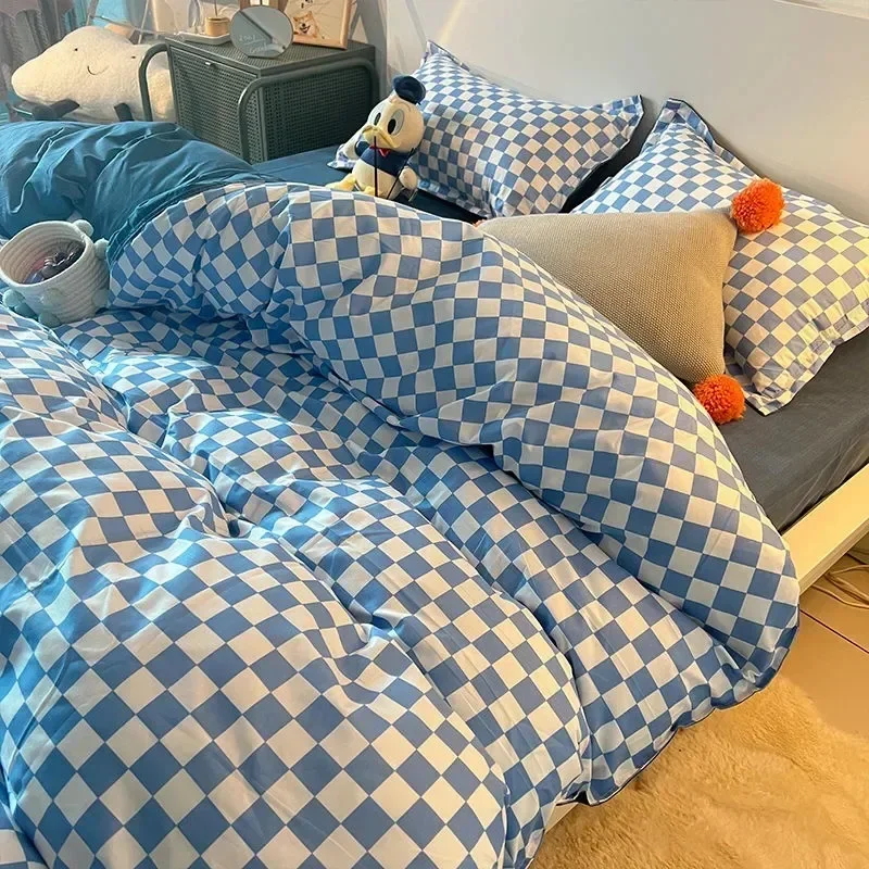 Checkerboard Bedding Set No Comforter Quilt Duvet Cover Pillowcase Flat Sheet Single Queen Size Polyester Bedclothes