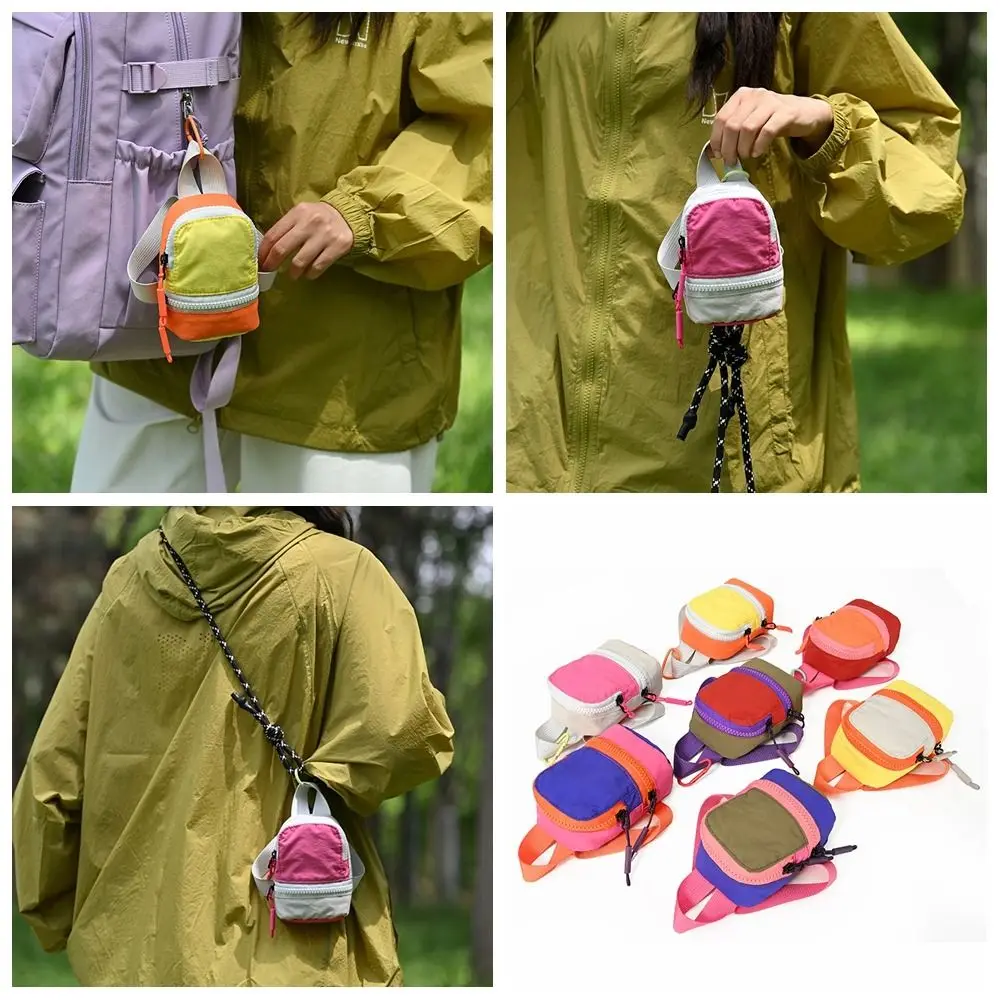 Colorful Mini Backpack Coin Purse Color-blocked Nylon Mini Crossbody Bag Zipper Pouch Casual Canvas Coin Bag Lipstick Bag