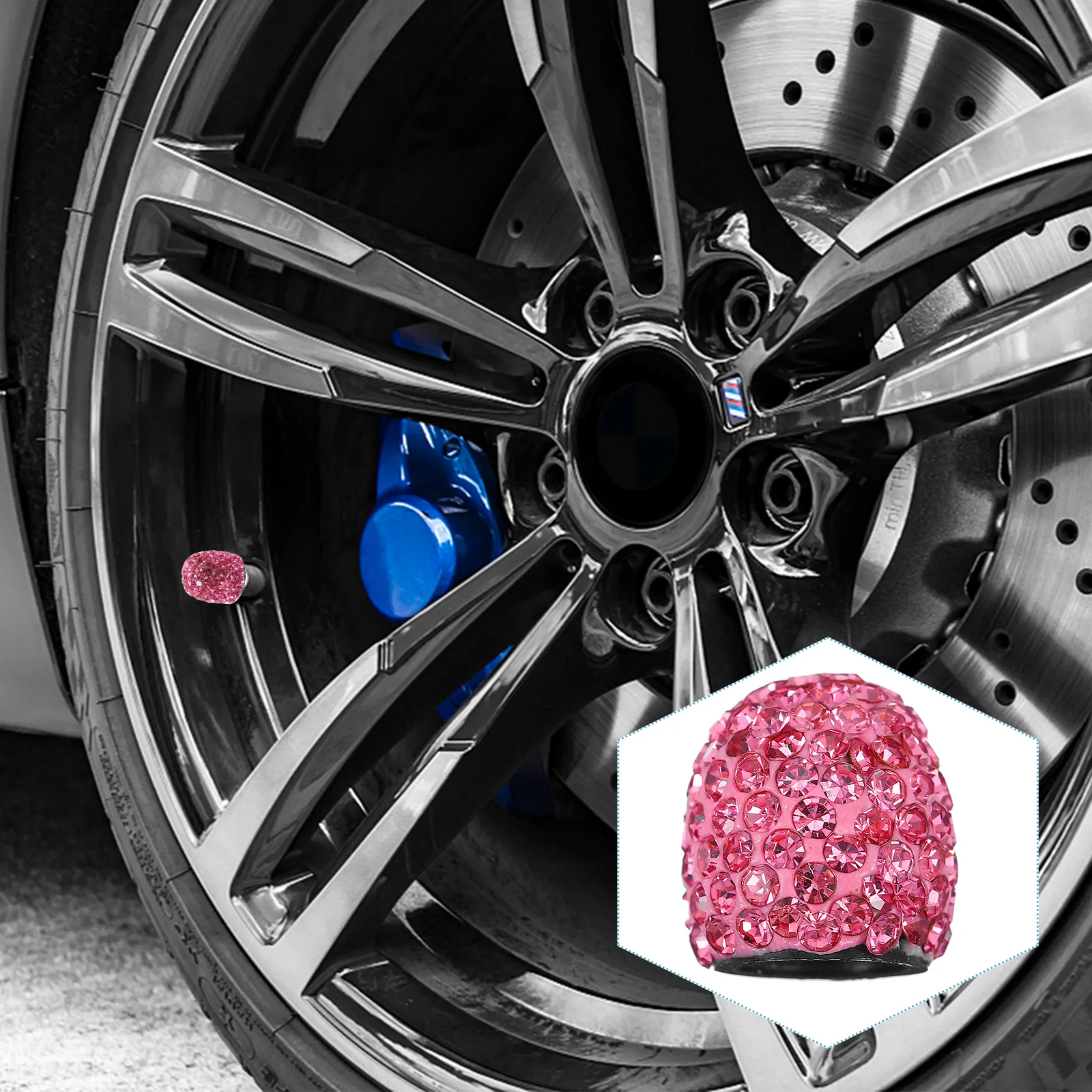 

4Pcs Car Rhinestone Decoration Valves Stem Caps Dust Proof Water Resistant Long Lasting Rhinestone Valves Stem Caps