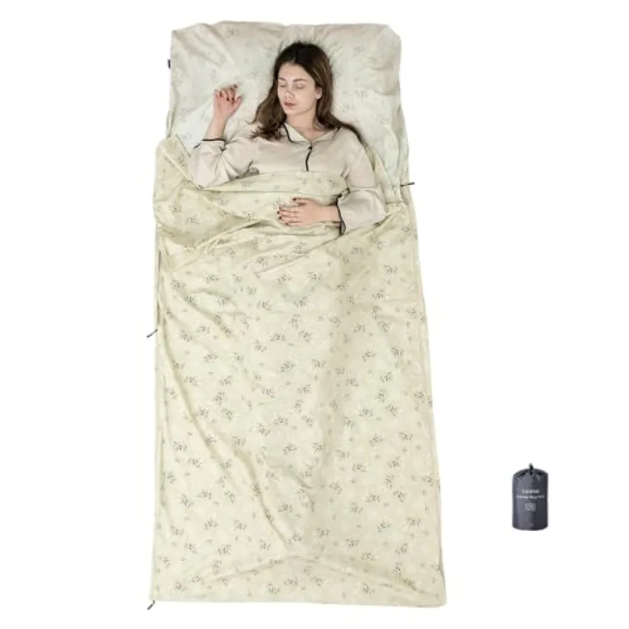 

Вкладыш для спального мешка из 100% хлопка с молнией по всей длине с трех сторон; Односпальный/двуспальный спальный мешок для взрослых для путешествий и кемпинга, многофункциональный