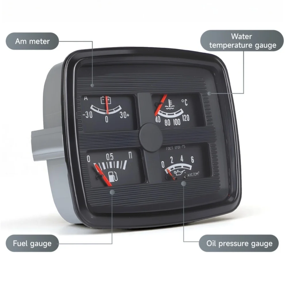 Black 4 In 1 Multi Function Gauge Set With Ammeter Water Temperature Fuel Oil Pressure Meter For Car Truck Van SUV Dashboard Ins