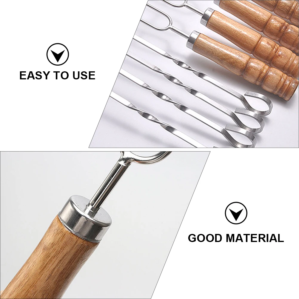 

10Pcs Premium Metal Bbq Skewers Wooden Edges Rustproof Barbecue Sticks for Family Dinner Outdoor Play