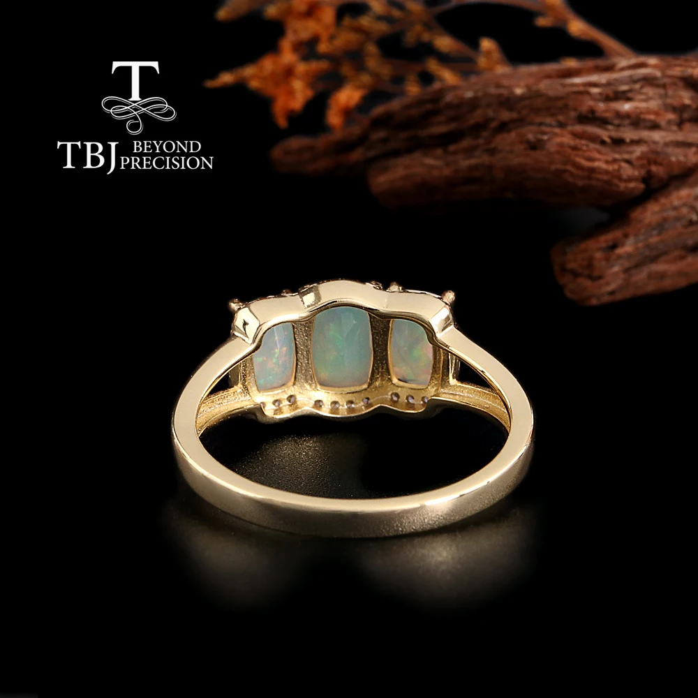 TBJ,Natural cushion Opal women's ring Colorful October Birthstones 925 sterling silver fine jewelry for proposal engagement wear - view 3