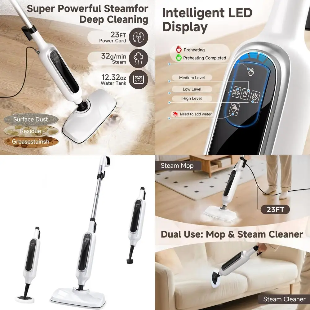 

Многофункциональный пароочиститель и ручной пылесос, шнур 7 метров, 3 режима подачи пара, LED-дисплей для дома, полов, ванных комнат, окон, одежды